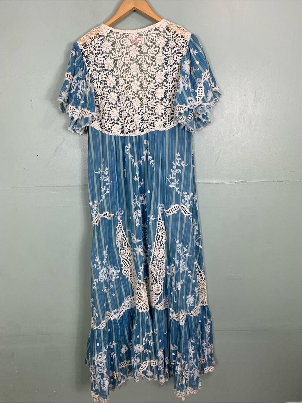 Free People Blue Bonnet Maxi Dress Embroidered Floral Striped Sundress Small - Picture 6 of 16